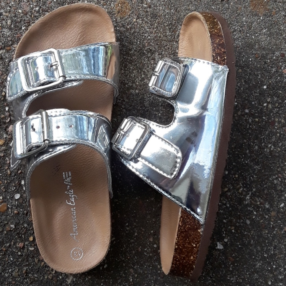 SIZE 13. AMERICAN EAGLE girl's metalic  silver sandals.